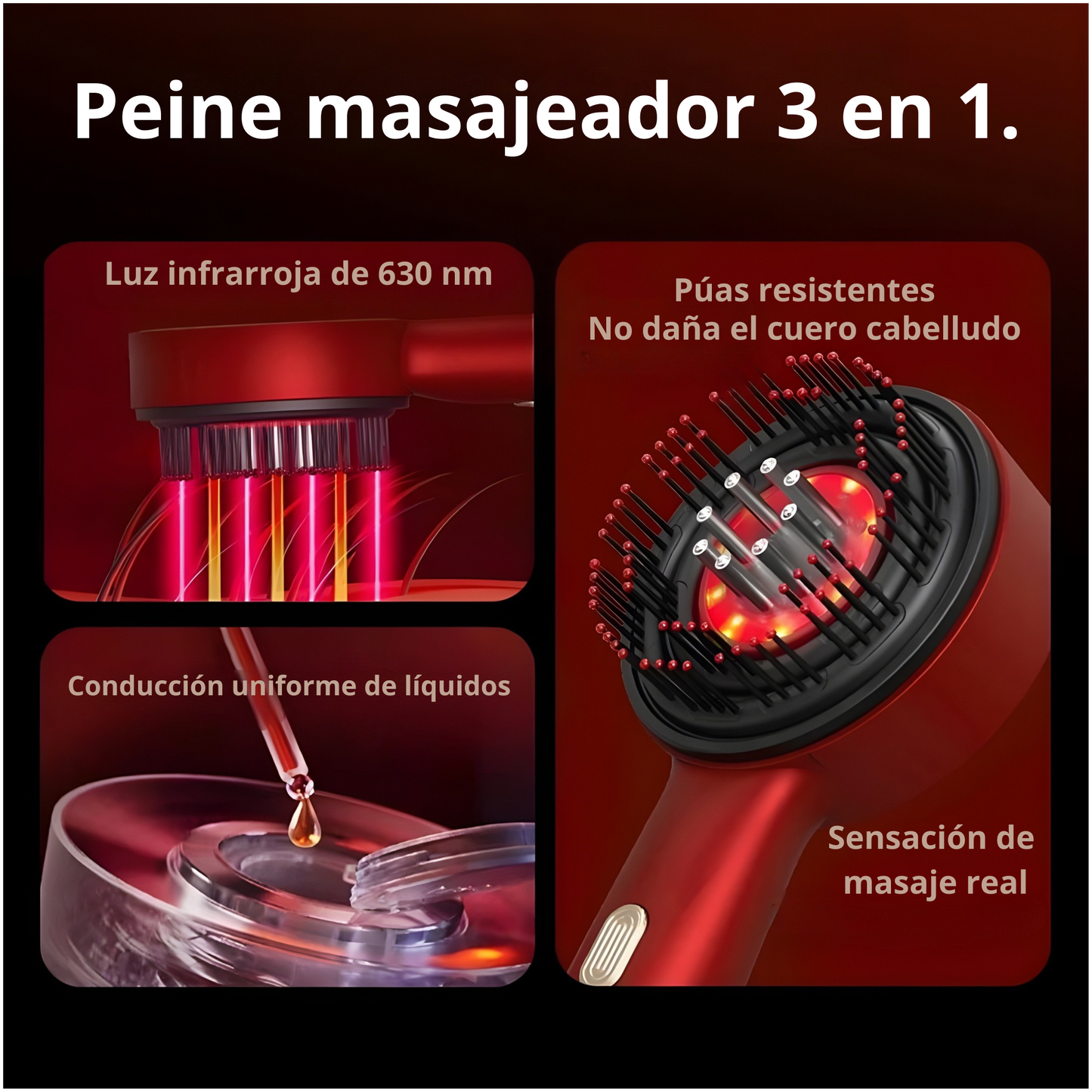 Peine masajeador y aplicador 3 en 1.